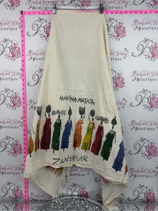 Accessories - Hakuna Matata scarf tassles Zanzibar Printed Boho Maxi Skirt - Cream vintage